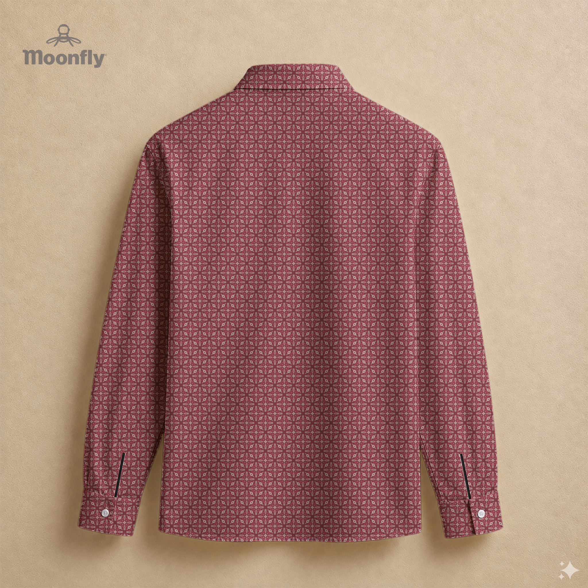Men’s geometric pink, Bordeaux and cream cotton long sleeve button-down back shirt.