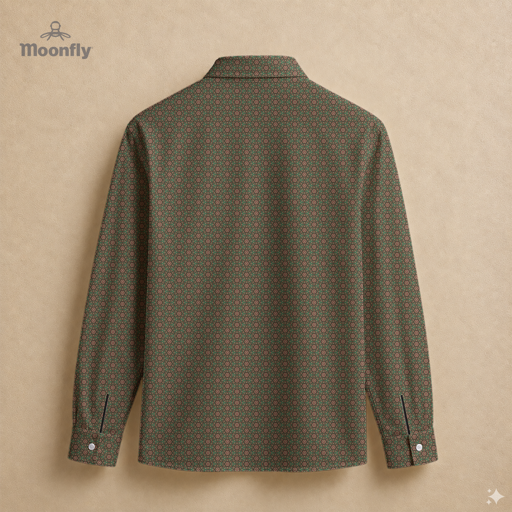 Men’s geometric dark green, light green, bordeaux and pink cotton long sleeve button-down back shirt.