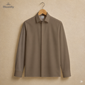 Men’s geometric black, light yellow, blue and dark red cotton long sleeve button-down shirt.